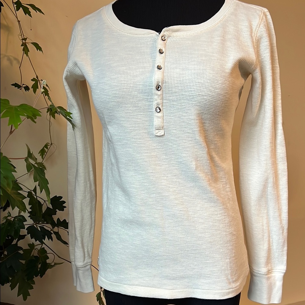 Ralph Lauren Youth Size Waffle-Knit Henley with Faux Gem Buttons